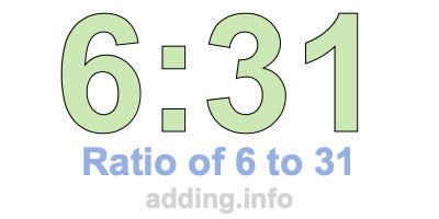 Ratio of 6 to 31 Ratio of 6 to 31