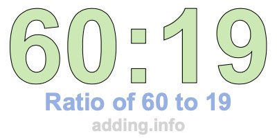 Ratio of 60 to 19 Ratio of 60 to 19