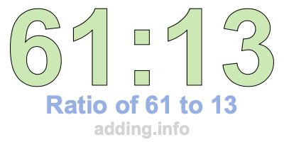 Ratio of 61 to 13 Ratio of 61 to 13