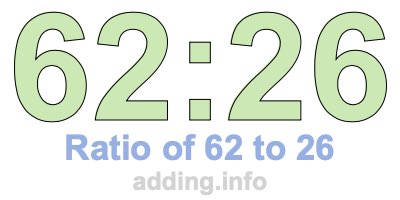 Ratio of 62 to 26 Ratio of 62 to 26