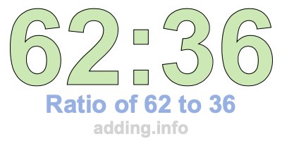 Ratio of 62 to 36 Ratio of 62 to 36