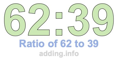 Ratio of 62 to 39 Ratio of 62 to 39