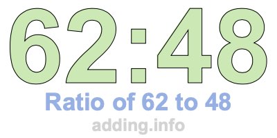 Ratio of 62 to 48 Ratio of 62 to 48