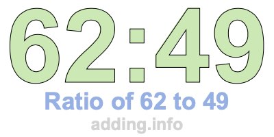 Ratio of 62 to 49 Ratio of 62 to 49
