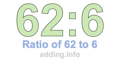 Ratio of 62 to 6 Ratio of 62 to 6