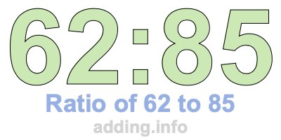 Ratio of 62 to 85 Ratio of 62 to 85