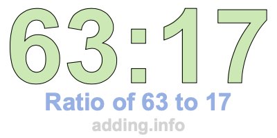 Ratio of 63 to 17 Ratio of 63 to 17