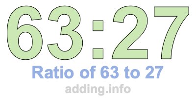 Ratio of 63 to 27 Ratio of 63 to 27