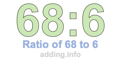 Ratio of 68 to 6 Ratio of 68 to 6