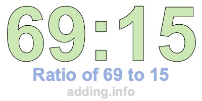 Ratio of 69 to 15 Ratio of 69 to 15