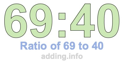 Ratio of 69 to 40 Ratio of 69 to 40
