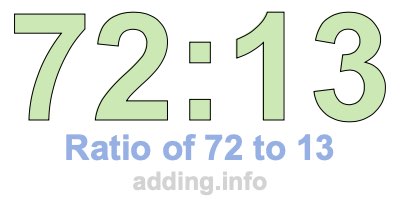Ratio of 72 to 13 Ratio of 72 to 13