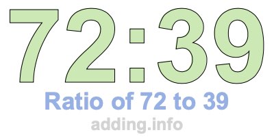 Ratio of 72 to 39 Ratio of 72 to 39