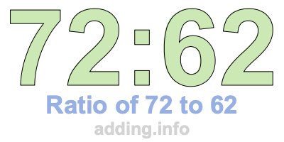 Ratio of 72 to 62 Ratio of 72 to 62