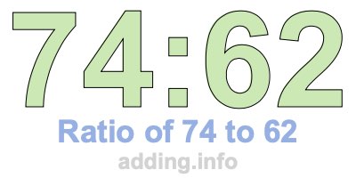 Ratio of 74 to 62 Ratio of 74 to 62