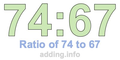 Ratio of 74 to 67 Ratio of 74 to 67