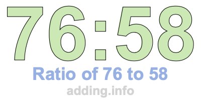 Ratio of 76 to 58 Ratio of 76 to 58