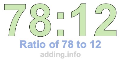 Ratio of 78 to 12 Ratio of 78 to 12