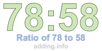 Ratio of 78 to 58 Ratio of 78 to 58