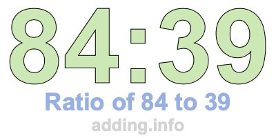 Ratio of 84 to 39 Ratio of 84 to 39
