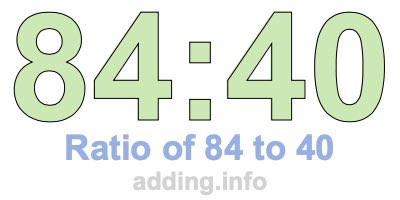 Ratio of 84 to 40 Ratio of 84 to 40