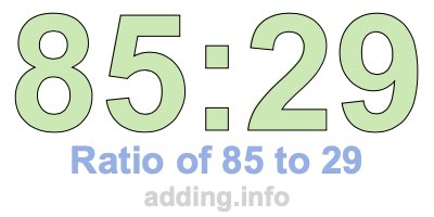 Ratio of 85 to 29 Ratio of 85 to 29