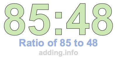 Ratio of 85 to 48 Ratio of 85 to 48