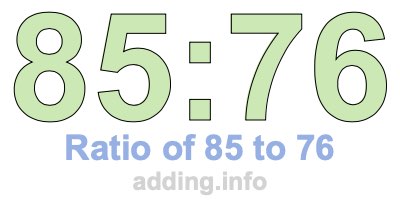 Ratio of 85 to 76 Ratio of 85 to 76