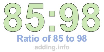 Ratio of 85 to 98 Ratio of 85 to 98