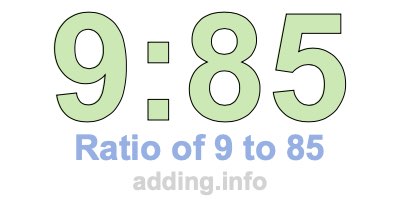 Ratio of 9 to 85 Ratio of 9 to 85