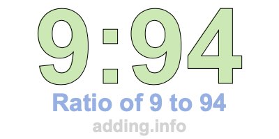 Ratio of 9 to 94 Ratio of 9 to 94