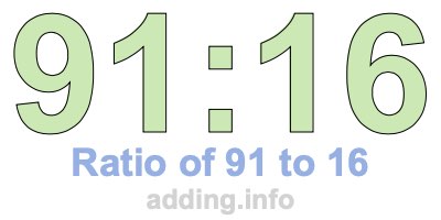 Ratio of 91 to 16 Ratio of 91 to 16