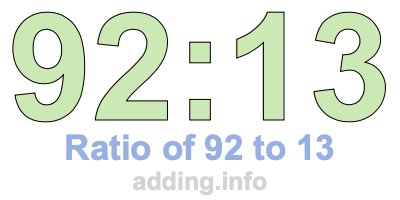 Ratio of 92 to 13 Ratio of 92 to 13