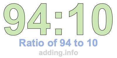 Ratio of 94 to 10 Ratio of 94 to 10