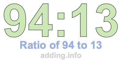 Ratio of 94 to 13