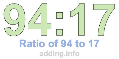 Ratio of 94 to 17 Ratio of 94 to 17