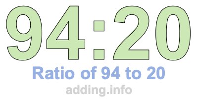 Ratio of 94 to 20 Ratio of 94 to 20