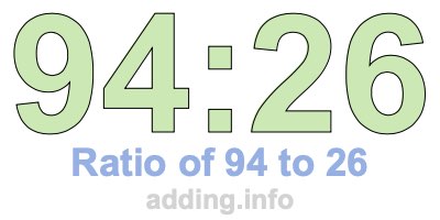 Ratio of 94 to 26 Ratio of 94 to 26