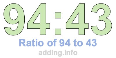 Ratio of 94 to 43 Ratio of 94 to 43