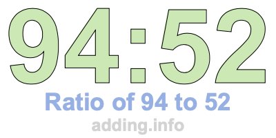 Ratio of 94 to 52 Ratio of 94 to 52