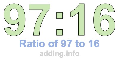 Ratio of 97 to 16 Ratio of 97 to 16