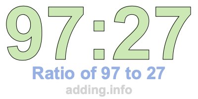 Ratio of 97 to 27 Ratio of 97 to 27