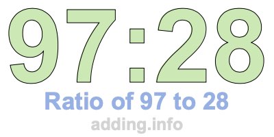 Ratio of 97 to 28 Ratio of 97 to 28