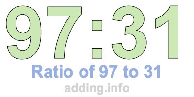 Ratio of 97 to 31 Ratio of 97 to 31