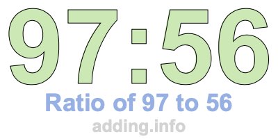 Ratio of 97 to 56 Ratio of 97 to 56