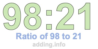 Ratio of 98 to 21 Ratio of 98 to 21