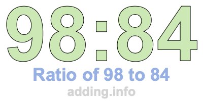 Ratio of 98 to 84 Ratio of 98 to 84
